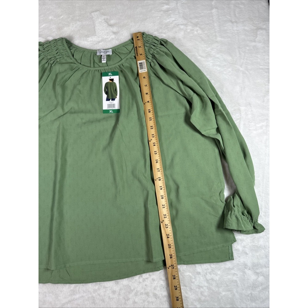 Jessica Simpson Womens XL Green Smocked Shoulder Textured Long Sleeve Blouse NWT - Picture 4 of 8